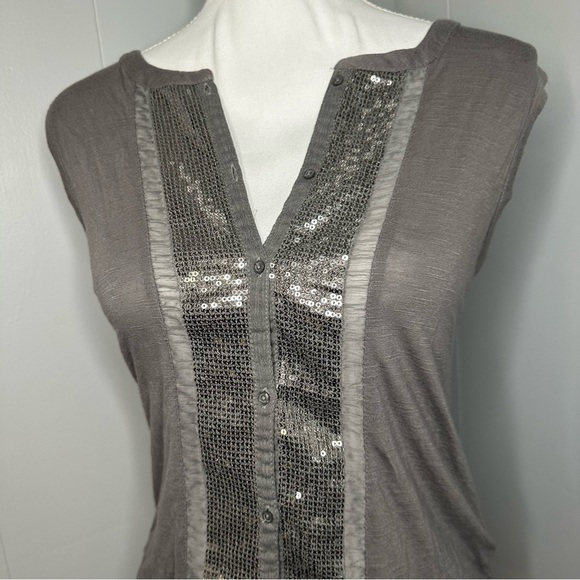 American Eagle Gray Sequin Henley Tank Top XS – Glam Y2K Basic - Picture 4 of 6
